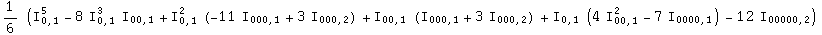 1/6 (I_0,1^5 - 8 I_0,1^3 I_00,1 + I_0,1^2 (-11 I_000,1 + 3 I_000,2) + I_00,1 (I_000,1 + 3 I_000,2) + I_0,1 (4 I_00,1^2 - 7 I_0000,1) - 12 I_00000,2)