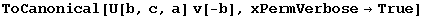 ToCanonical[U[b, c, a] v[-b], xPermVerbose→True]
